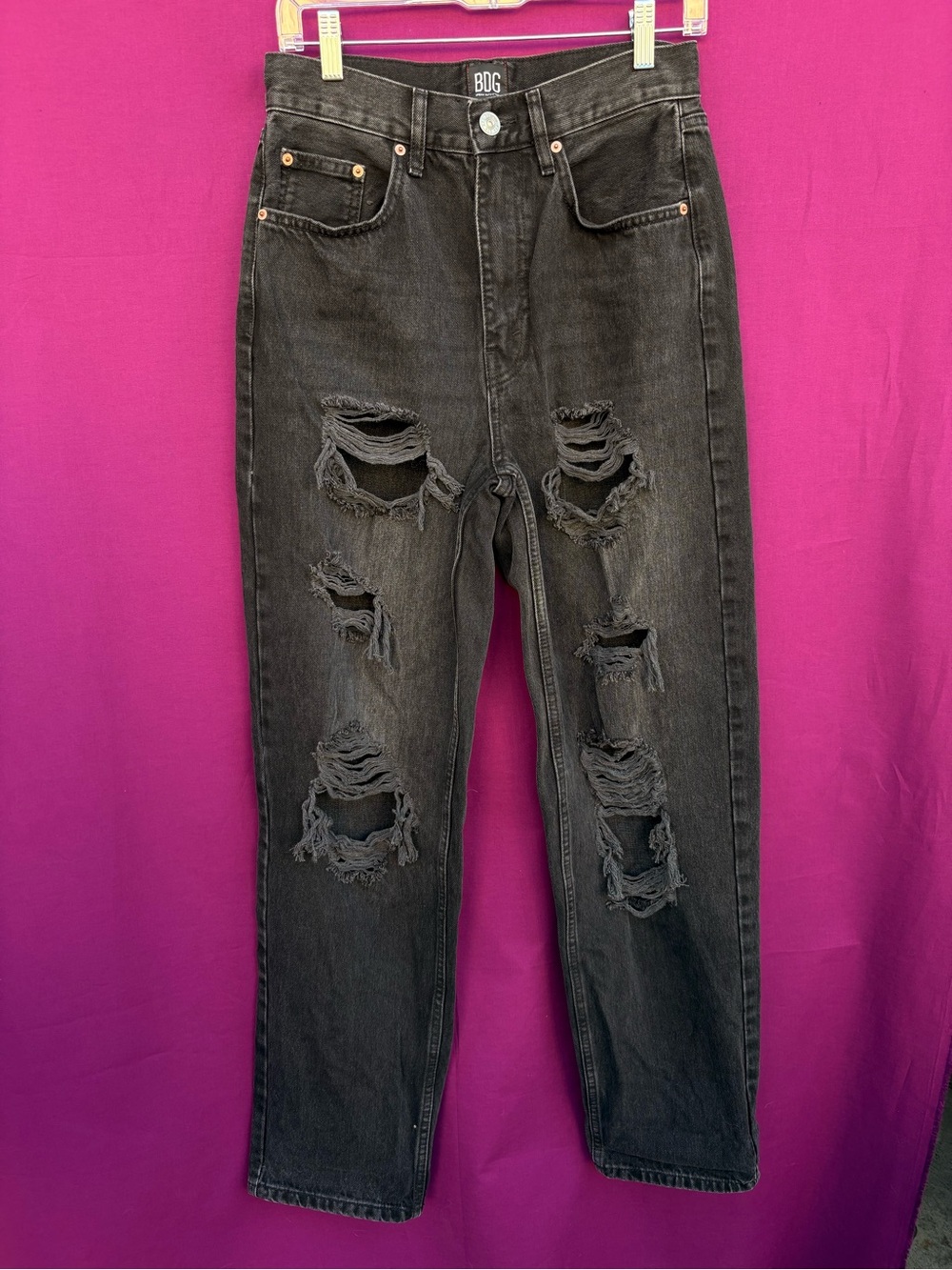BDG Urban Outfitters High Rise Baggy Distressed Black Jeans 27
